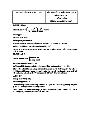 Đề khảo sát tuyển sinh vào lớp 10 THPT môn Toán - Năm học 2014-2015